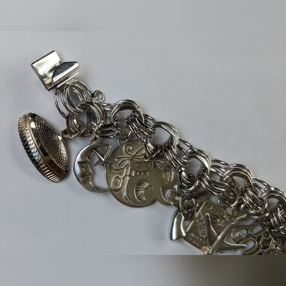 EC TRIPLE LINK STERLING SILVER ALL MARKED CHUNKY CHARM BRACELET - Picture 5 of 14